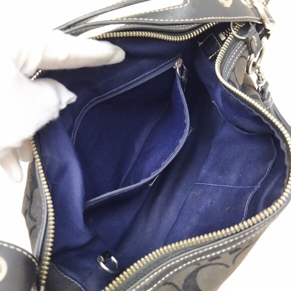 Coach Signature Black Canvas Leather Trim Zipper Closure Hobo Shoulder Bag - Picture 13 of 16